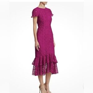 Monique Lhuillier Floral Siena Ruffle Lace Midi Dress Size 4 - EUC